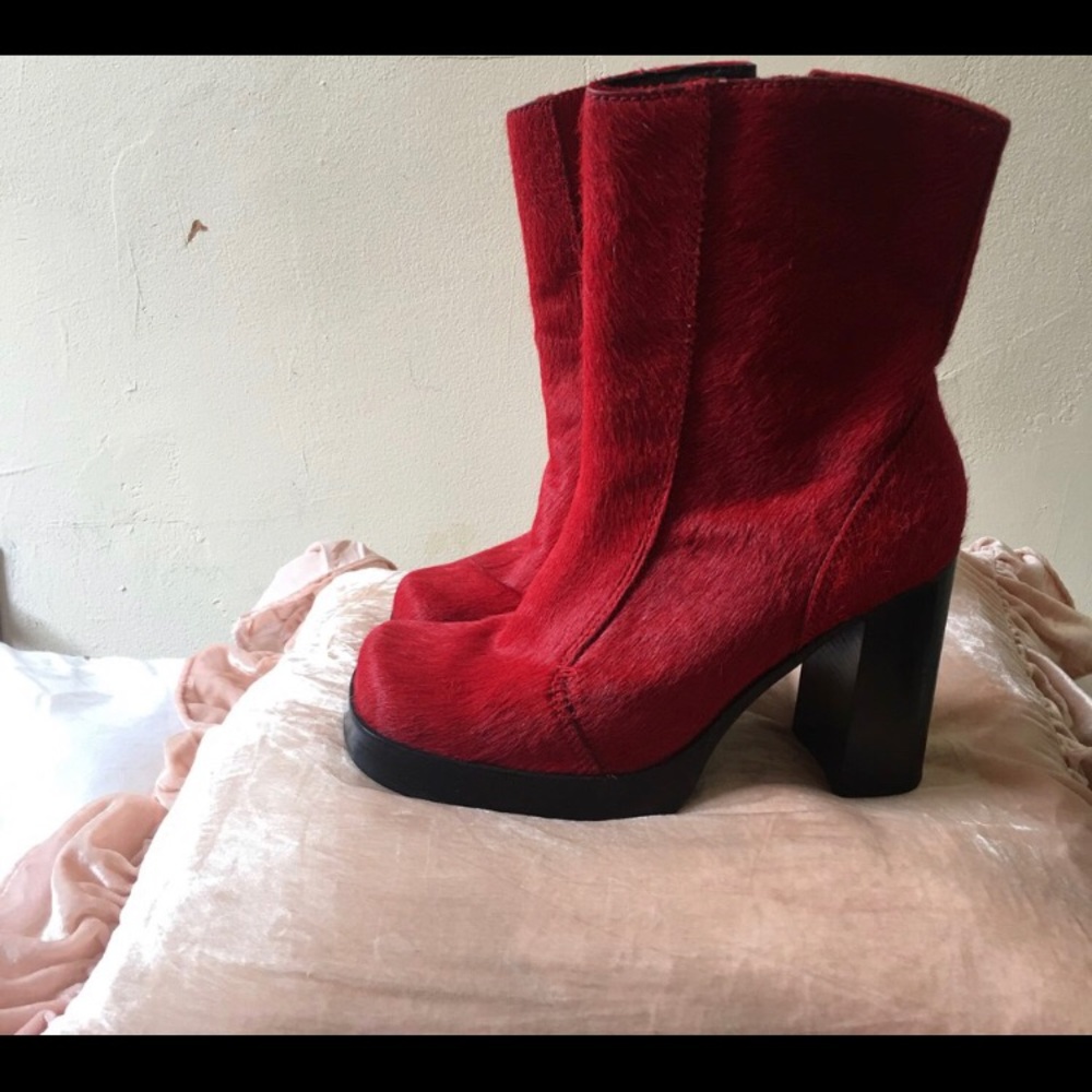Unique Red Mohair Ankle Boots